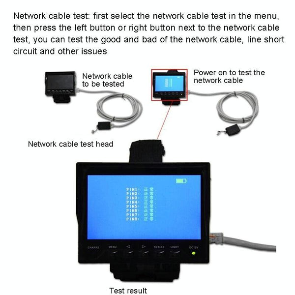 4.3" CCTV Tester Monitor, Network Cable Test, 12V Output (UK Plug)