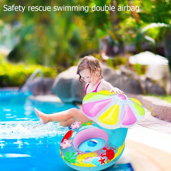 Children Environmental Protection PVC Inflatable Sunshade Mushroom Shape Seat Swimming Ring, Size:67cm(Blue)