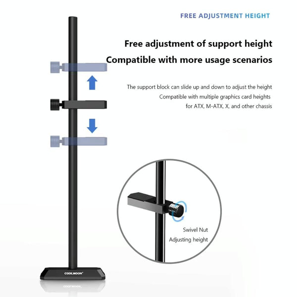 COOLMOON GH260 Desktop Computer Vertical Mounted Graphics Card Protection Shelf Metal Rod Magnetic Support Bracket, Color: GH260 Silver