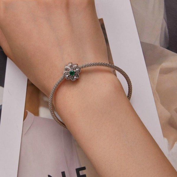 BSC759 Sterling Silver S925 Four-leaf Clover Hollow Pattern Beaded Bracelet