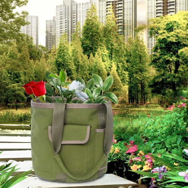 Rainproof Canvas Handbag Garden Tool Bucket Bag(Green)