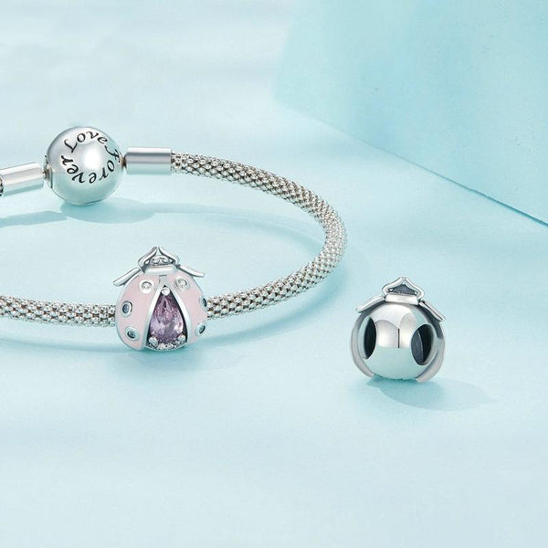 SCC2450 Sterling Silver S925 Ladybug Insect Bracelet Beaded Accessories