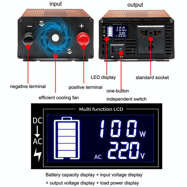XINBOKE Universal Positive Wave Car Inverter Home Solar Inverter 12V/24V 3000W To 220V 1200W