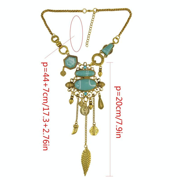 Exaggerated Openwork Pattern With Turquoise Alloy Stones Necklace(Silver)