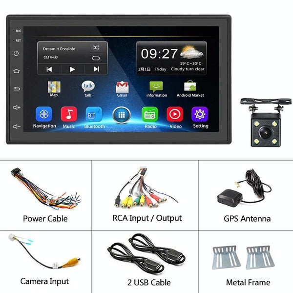 A2222KT 7 Inch Android Navigation WiFi Version 2+64G GPS Bluetooth 2.5D Screen Car Central Control MP5 Player, Style:Standard+4Lights Camera