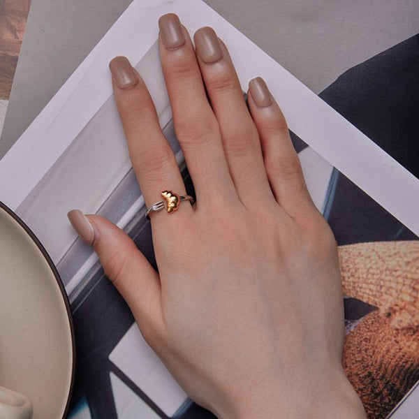 SCR907 Sterling Silver S925 Electroplated Croissant Two-Tone Open Ring