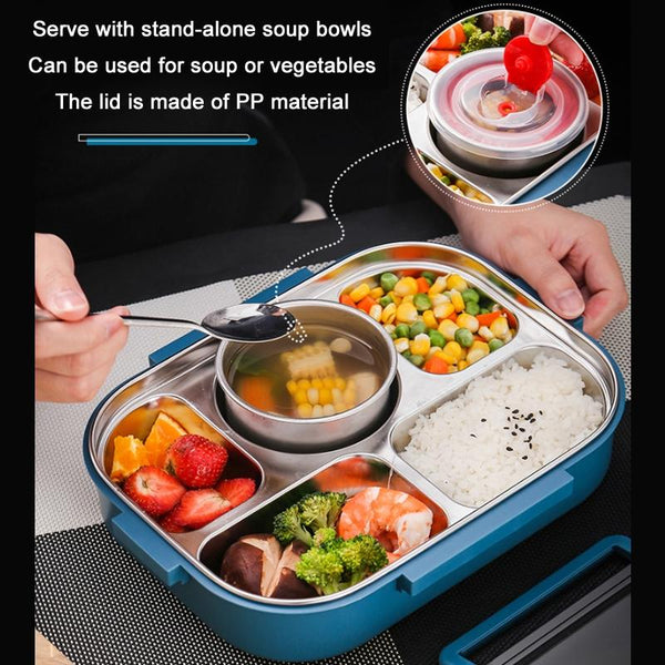 304 Stainless Steel Double-Layer Large-Capacity Portable Lunch Box, Color: Ink Pink(Medium 5 Grids)