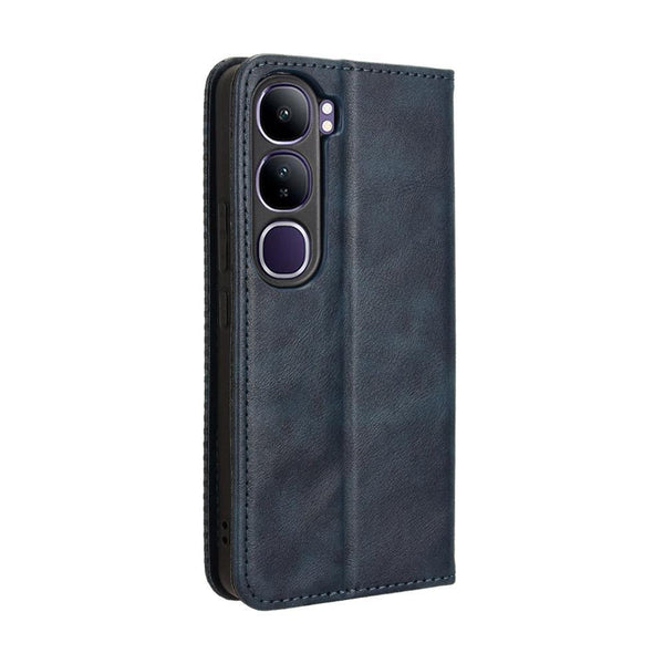 For vivo V40 Lite 4G / 5G IDN Magnetic Buckle Retro Texture Leather Phone Case(Blue)