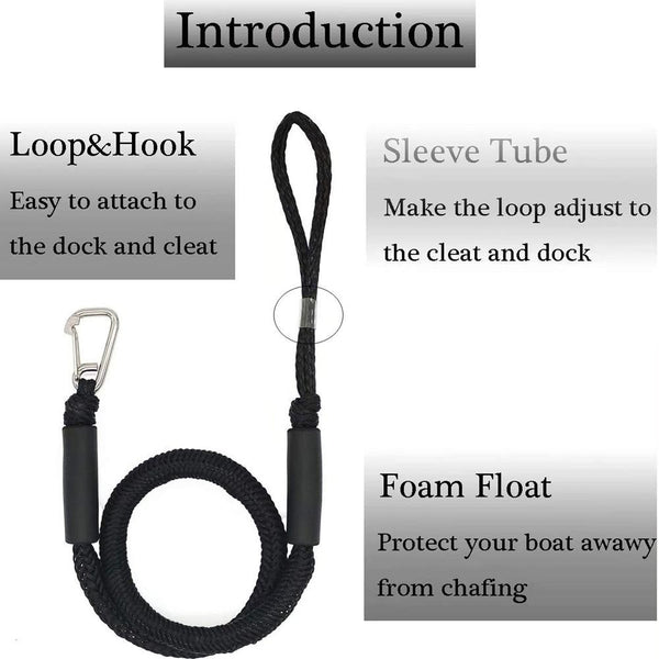 Pier Stainless Steel Clamp Boat Rope Accessories PWC Built-In Buffer Kayak Mooring Cable(Black)