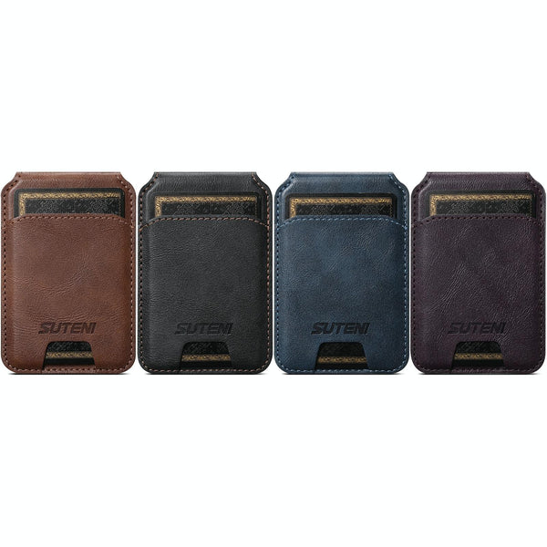 Suteni S2 Phone Magnetic Card Case Card Sleeve MagSafe Magnetic Coil PU Leather(Brown)