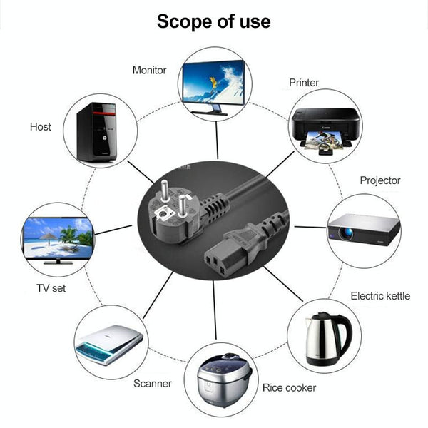 High Quality 3 Prong Style EU Notebook AC Power Cord, Length: 1.8m