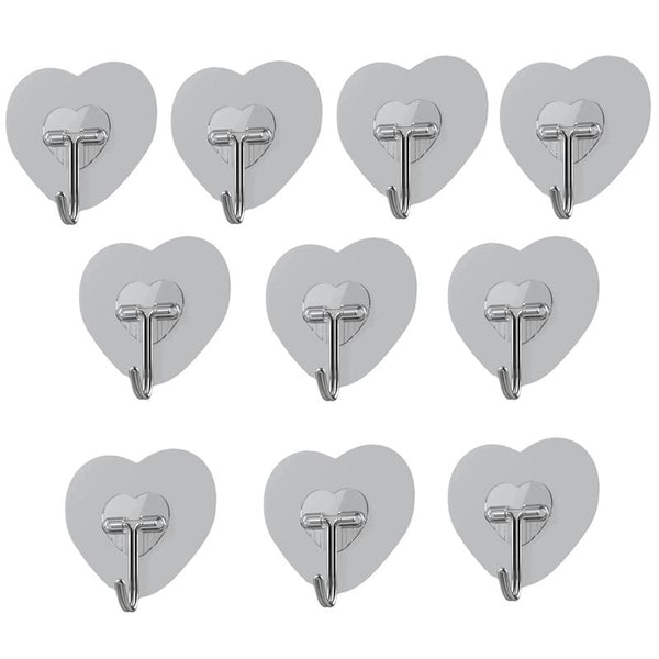 10pcs Transparent Self Adhesive Heart-shaped Hooks Door Wall Multi-Function Key Storage Hanger