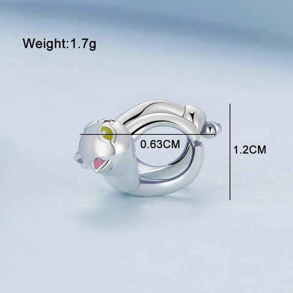 BSC520-SR S925 Sterling Silver Cute White Cat Beaded Bracelet Accessories