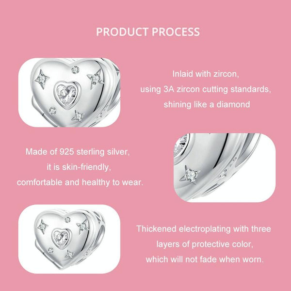 S925 Sterling Silver Platinum-plated Valentine Day Love Opening Closing DIY Beads(BSC973)