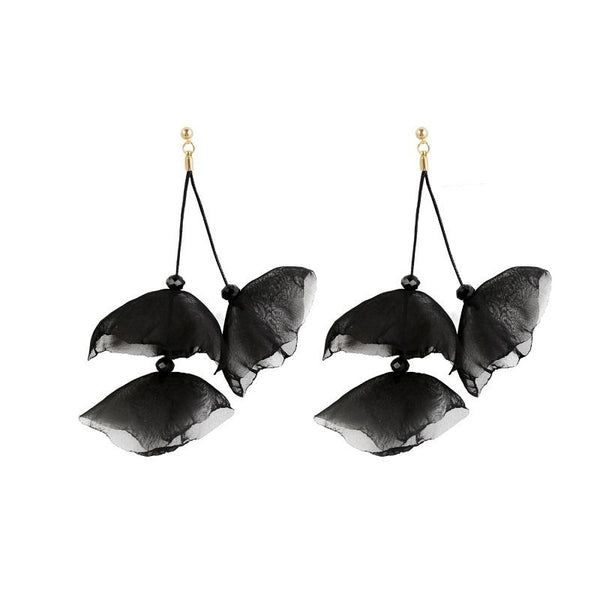 Long Exaggerated Fabric Art Handmade Petal Earrings, Color: E1908-25 Black