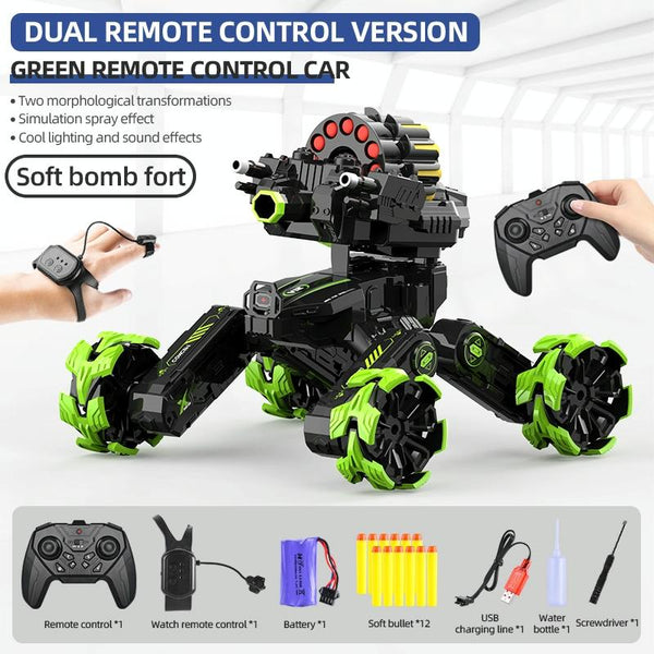 DM-518 Four-wheel Battle Blooming Tire Spray Remote Control Car, Specification:Dual Control Soft Bomb(Green)