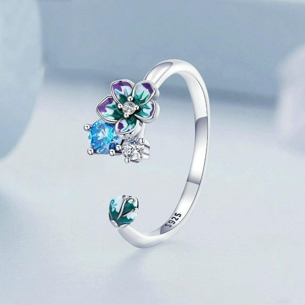 BSR341 Sterling Silver S925 Gradient Zircon Floral Open Ring