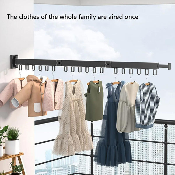 Foldable Invisible Clothes Drying Rack Hole-Free Expandable Corner Metal Convenient Drying Rod For Balcony, Specification: 3 Fold Gray