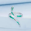 BSR328 Sterling Silver S925 White Gold Plated Oil Drop Zirconia Green Snake Ring(Open Adjustable)