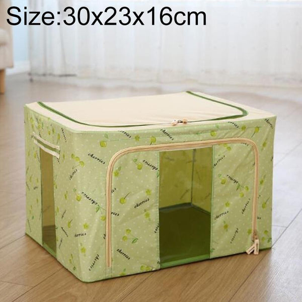 Folding Storage Box Non Woven Fabric With Zipper Moisture-proof Clothes Storage Box, Size:11L 30x23x16cm(Green Cherry)