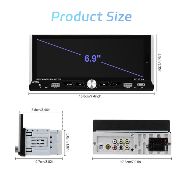 Single Spindle 6.9 inch MP5 With Knob Player Carplay Function Car MP4 Backup Camera, Specification: Standard+12 Light Camera
