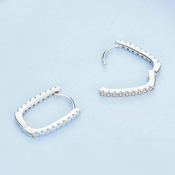 BSE744 Sterling Silver Simple Geometric Square White Gold Plated Opal Nanite Earrings