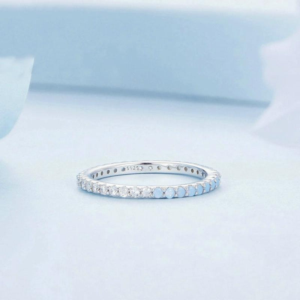 BSR335 Sterling Silver S925 Geometric Opal Nanite White Gold Plated Ring(No.6)