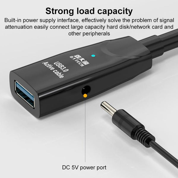 D.Y.TECH USB 3.0 Male To Female Extension Cable Double Shielded Chip Data Cable, Length: 15m
