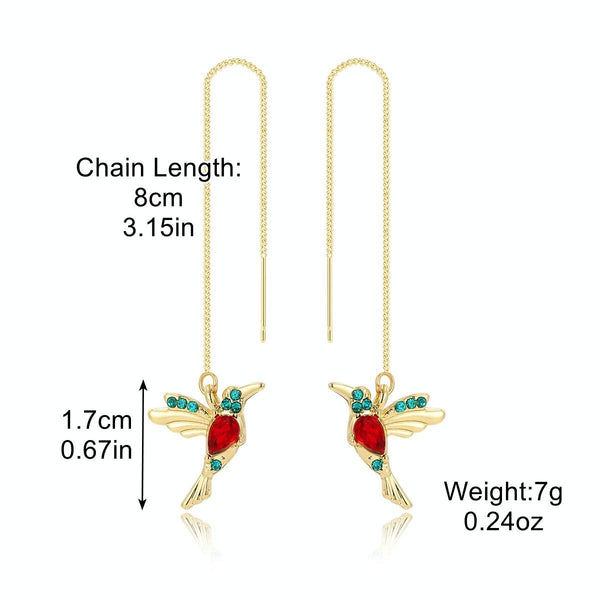 E2104-4 Red Bird Long Ear Wire Women Simple Earrings