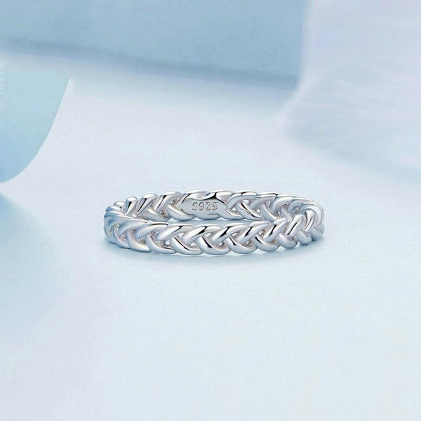 BSR311 Sterling Silver S925 Geometric Twist White Gold Plated Ring(No.6)