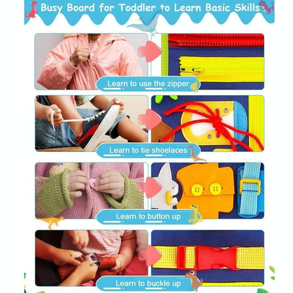 Felt Montessori Toddler Dressing Tying Shoes Early Learning Board Children Puzzle DIY Busy Board(Blue)