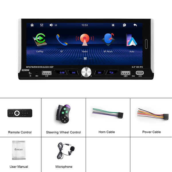 Single Spindle 6.9 inch MP5 With Knob Player Carplay Function Car MP4 Backup Camera, Specification: Standard