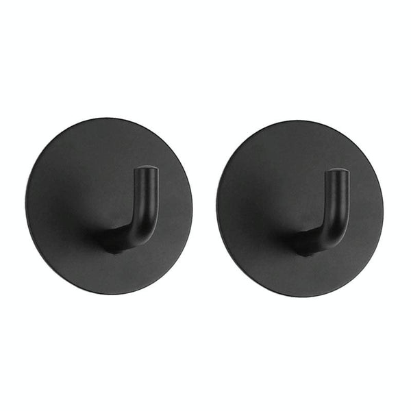 2pcs Stainless Steel Hooks Kitchen Bathroom Storage Behind Door Hooks With Adhesive, Style: Round Black
