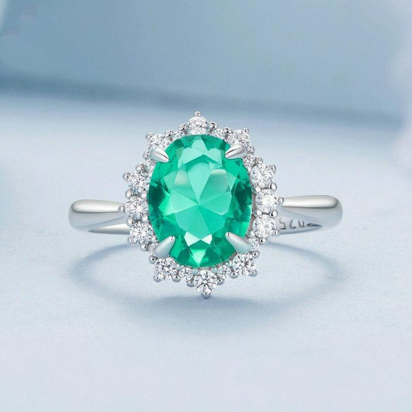 BSR448-6 S925 Sterling Silver White Gold Plated Large Main Stone Ring Hand Decoration