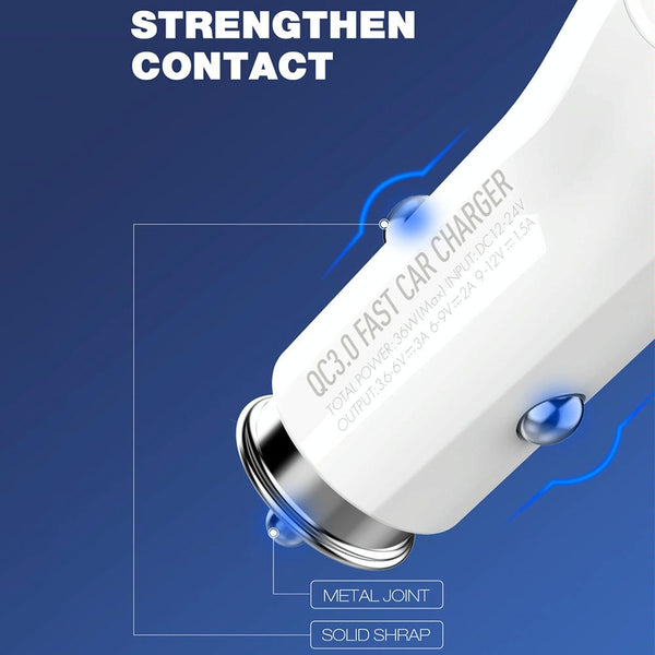 LDNIO C511Q 36W QC 3.0 Phone Fast Charger Dual-USB Ports Smart Car Charger with 8 Pin Cable
