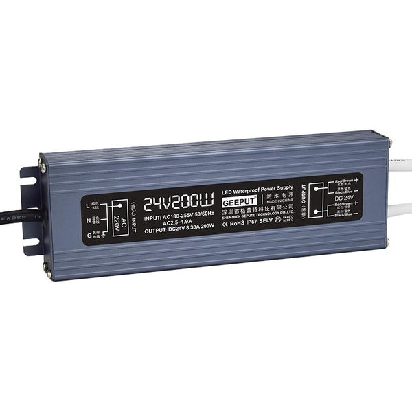 GEEPUT 220V To 24V LED Waterproof Power Supply Switch Transformer, Model: 8.33A 200W