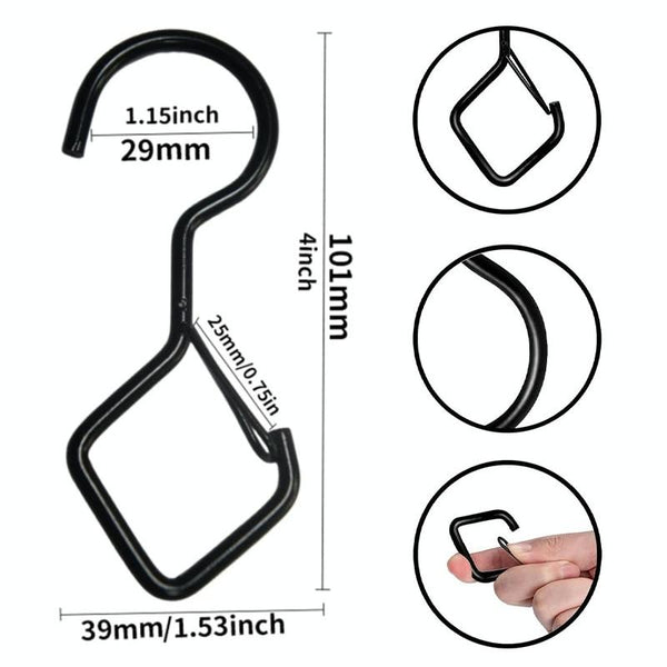 2pcs Household S Hooks For Hanging Metal Windproof Hooks With Safety Buckle, Color: White