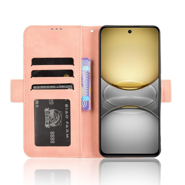 For Realme C75 4G Skin Feel Calf Texture Card Slots Leather Phone Case(Pink)