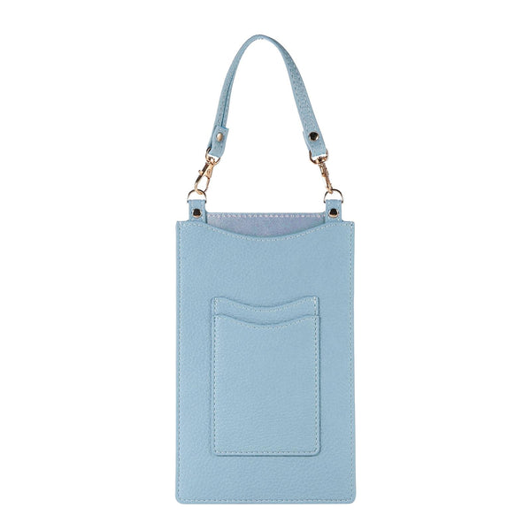 Litchi Texture Card Holder Mobile Phone Bag with Short Strap(Light Blue)