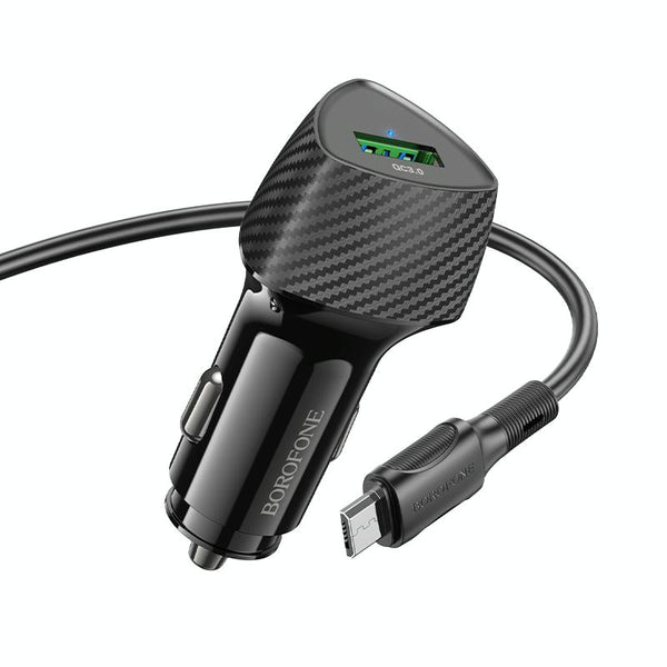 BOROFONE BZ31 Solid Single QC3.0 Car Charger Set with USB to Micro USB Cable(Black)