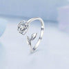 BSR325 Sterling Silver S925 Silver Camellia Zirconia Ring(Open Adjustable)