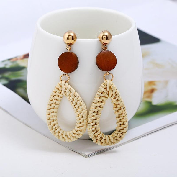 E2002-8 Black Water Drop Bamboo Vine Handmade Woven Earrings Bosomia Style Earrings