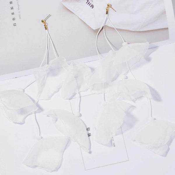 Long Exaggerated Fabric Art Handmade Petal Earrings, Color: E1908-32 White