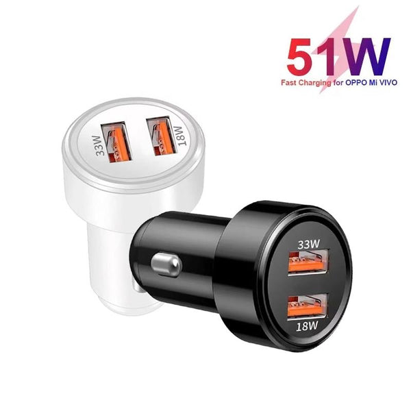 51W Dual Port QC3.0 USB 33W + 18W Fully Compatible Car Charger(Black)