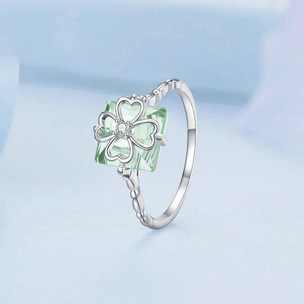 BSR339 Sterling Silver S925 Verdant Four Leaf Clover Ring White Gold Plated(No.6)