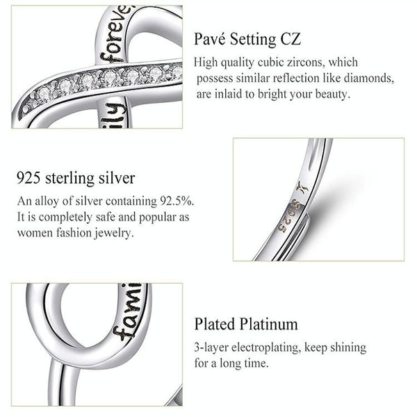 S925 Sterling Silver Ring Infinite Love Opening Adjustable Platinum Plated Ring