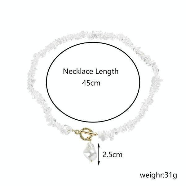 Boho Colorful Broken Natural Stone Necklace, Model: N2206-11 Transparent Stone