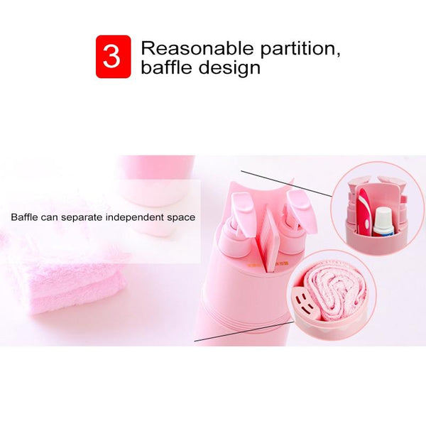 Creative 5 in 1 Portable Gargle Cup Shampoo Sub-Bottle Comb Make-up Mirror Travel Wash Kits, Standard Sets(Khaki)