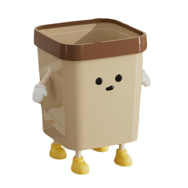 Cute Square Trash Can Household Living Room Bathroom Garbage Bin, Style: 12L Standing Brown