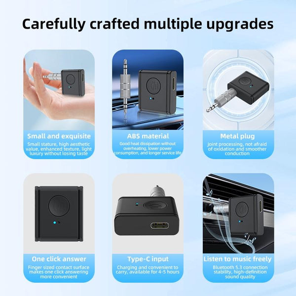 B1 Bluetooth 5.3 AUX Receiver 3.5mm Car Audio Adapter HiFi Sound Hand-Free Call